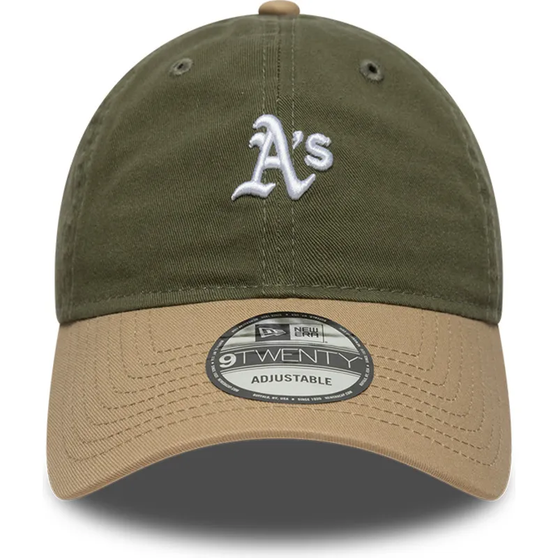 gron-og-brun-justerbar-kurvet-kasket-9twenty-mini-washed-contrast-fra-oakland-athletics-mlb-fra-new-era