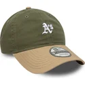 gron-og-brun-justerbar-kurvet-kasket-9twenty-mini-washed-contrast-fra-oakland-athletics-mlb-fra-new-era