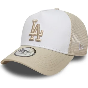 Beige og hvid trucker-kasket med beige logo A Frame League Essential fra Los Angeles Dodgers MLB fra New Era