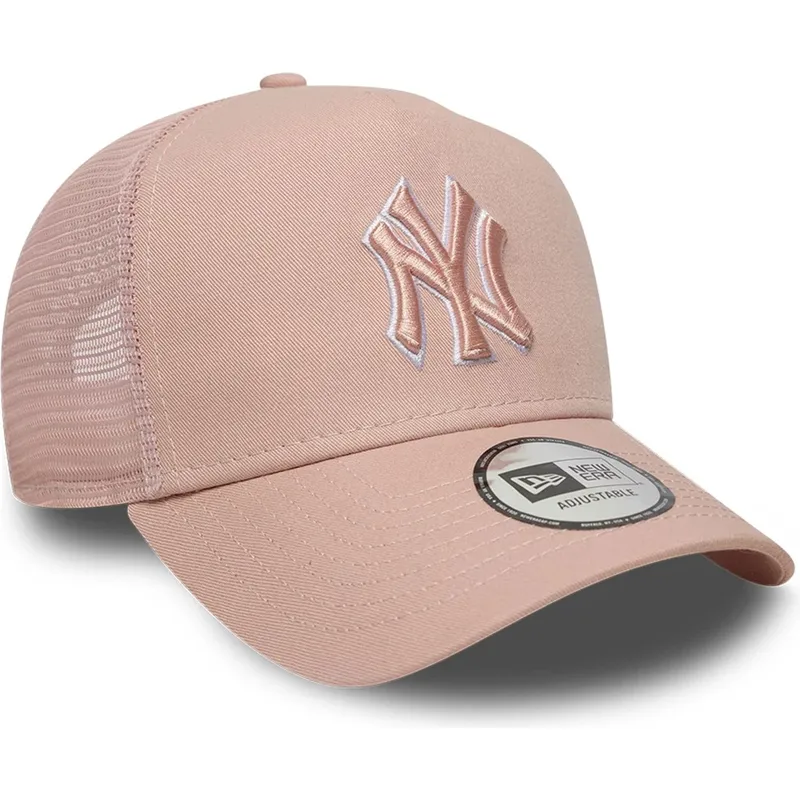 lyserod-trucker-kasket-med-lyserodt-logo-a-frame-outline-fra-new-york-yankees-mlb-fra-new-era