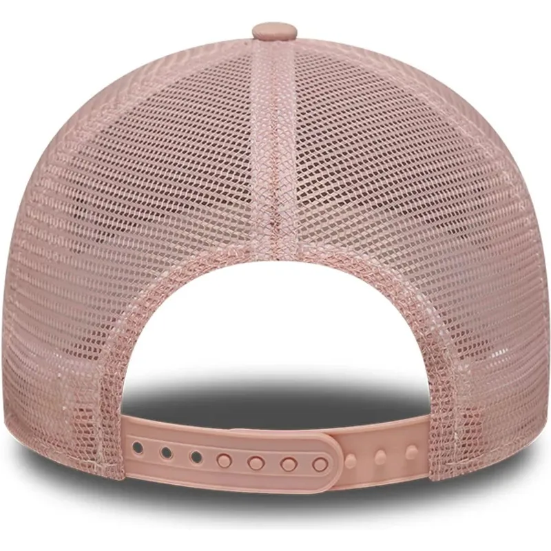 lyserod-trucker-kasket-med-lyserodt-logo-a-frame-outline-fra-new-york-yankees-mlb-fra-new-era