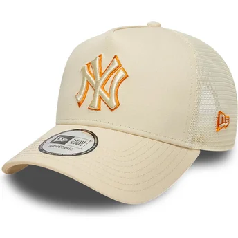 Trucker kasket beige med beige logo A Frame Outline fra New York Yankees MLB fra New Era