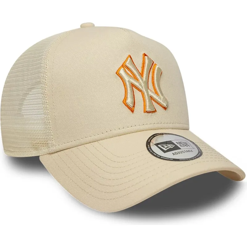 trucker-kasket-beige-med-beige-logo-a-frame-outline-fra-new-york-yankees-mlb-fra-new-era