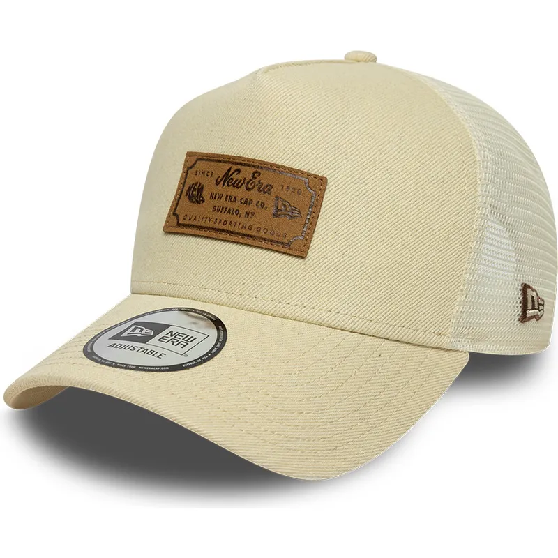 beige-trucker-kasket-a-frame-denim-leather-patch-fra-new-era