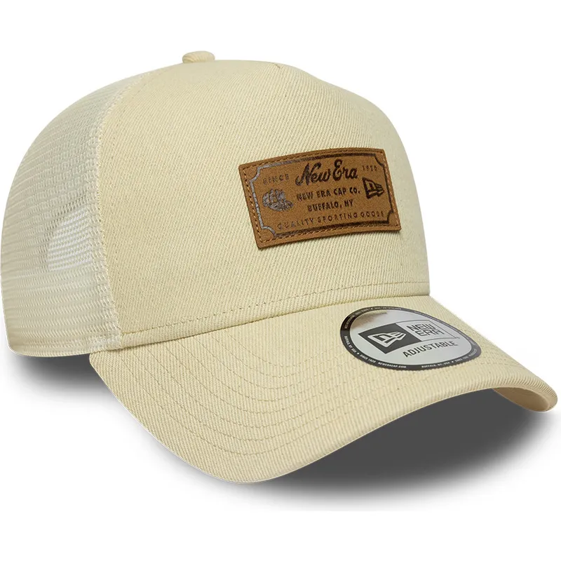 beige-trucker-kasket-a-frame-denim-leather-patch-fra-new-era