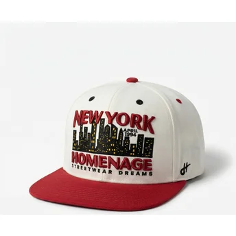 Flad kasket beige og rød snapback NYSKY Skylines The Snap fra Homenage