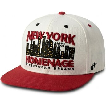 Flad kasket beige og rød snapback NYSKY Skylines The Snap fra Homenage