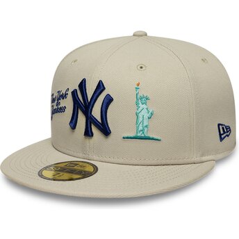 Beige fitted flad kasket med marineblåt logo 59FIFTY City Icon fra New York Yankees fra New Era