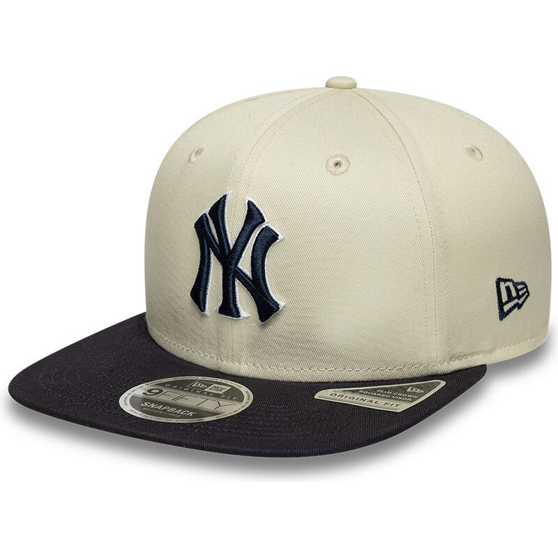 beige-flad-snapback-kasket-med-marineblat-logo-9fifty-original-fit-world-series-fra-new-york-yankees-mlb-fra-new-era