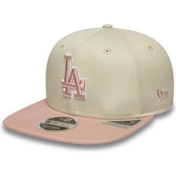 Beige flad snapback-kasket med lyserødt logo 9FIFTY Original Fit World Series Patch fra Los Angeles Dodgers MLB fra New Era