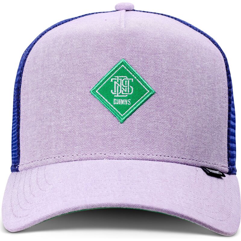 trucker-kasket-violet-med-gront-logo-hft-oxfordcontra-fra-djinns
