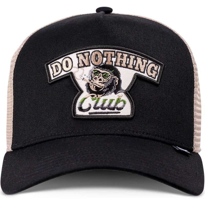 trucker-kasket-sort-og-beige-hft-do-nothing-club-gorilla-fra-djinns