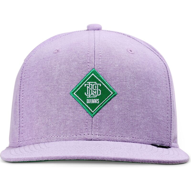 flad-violet-snapback-kasket-med-gront-oxfordcontra-logo-fra-djinns