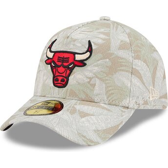 Buet beige justeret 59FORTY A Frame Leafy Palm kasket fra Chicago Bulls NBA fra New Era