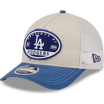 Beige og blå trucker-kasket 9FORTY M-Crown A Frame Fray fra Los Angeles Dodgers MLB fra New Era