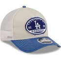 beige-og-bla-trucker-kasket-9forty-m-crown-a-frame-fray-fra-los-angeles-dodgers-mlb-fra-new-era