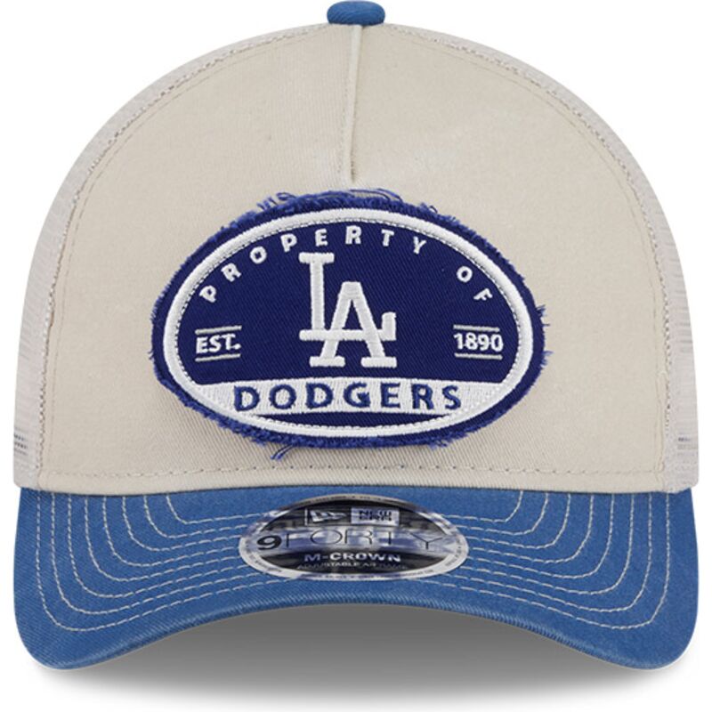 beige-og-bla-trucker-kasket-9forty-m-crown-a-frame-fray-fra-los-angeles-dodgers-mlb-fra-new-era