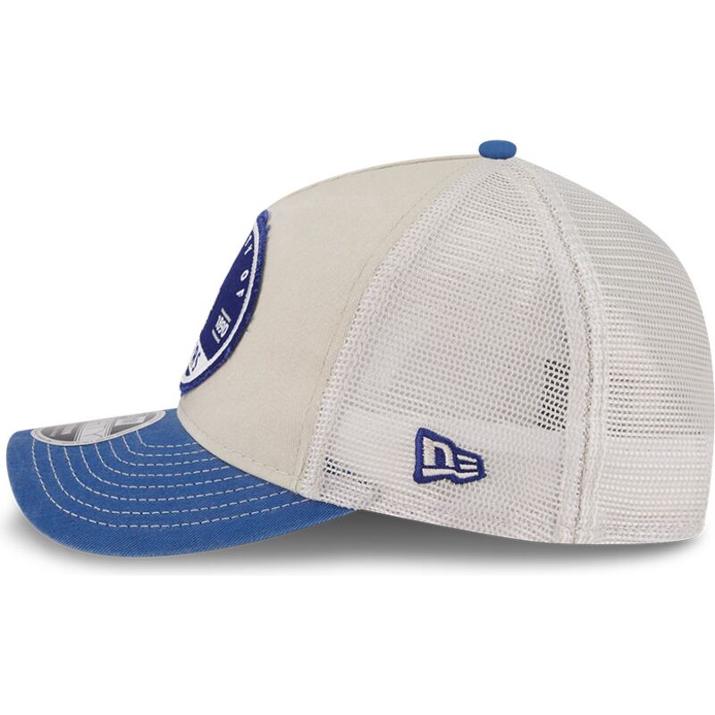 beige-og-bla-trucker-kasket-9forty-m-crown-a-frame-fray-fra-los-angeles-dodgers-mlb-fra-new-era