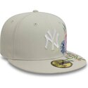 flad-beige-kasket-justerbar-59fifty-floral-fra-new-york-yankees-mlb-fra-new-era
