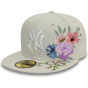 Flad beige kasket justérbar 59FIFTY Floral fra New York Yankees MLB fra New Era