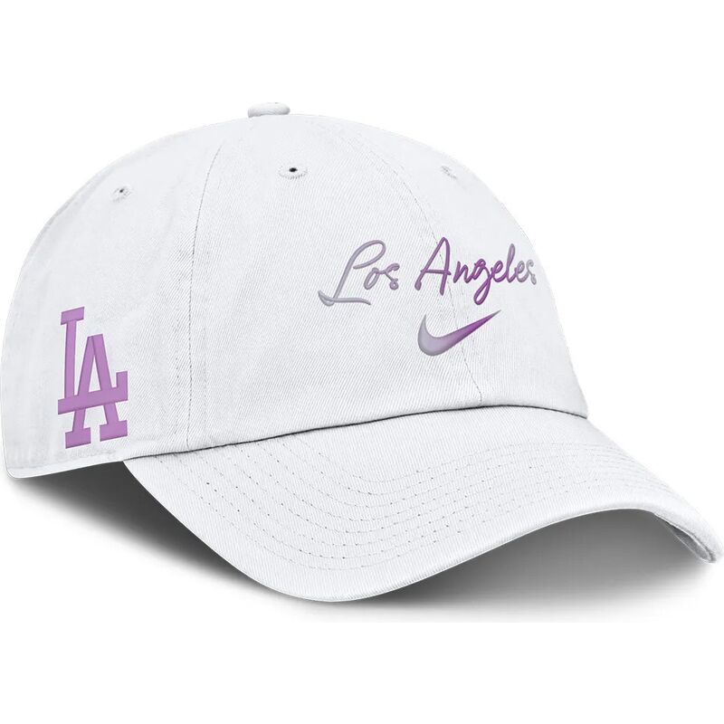 hvid-justerbar-buet-kasket-mothers-day-club-unstructured-organic-cotton-fra-los-angeles-dodgers-mlb-fra-nike