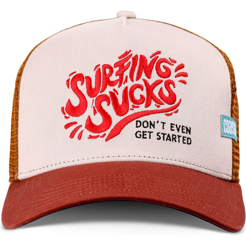 kasketter-buet-brun-snapback-surfing-sucks-af-coastal