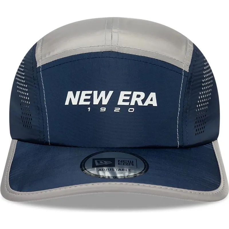 kasket-5-panel-buet-marinebla-justerbar-runner-colour-block-fra-new-era