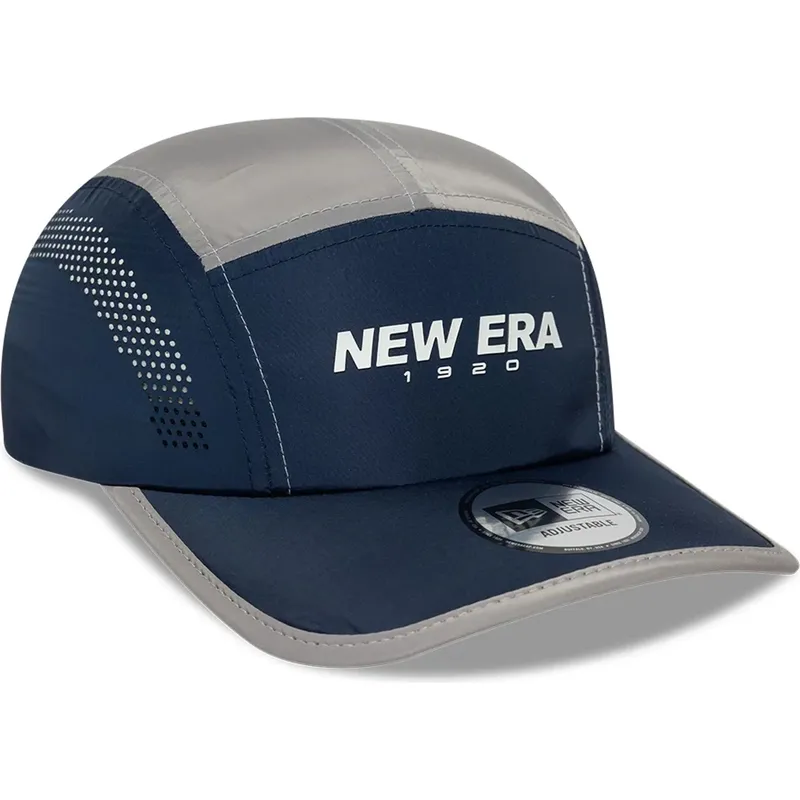 kasket-5-panel-buet-marinebla-justerbar-runner-colour-block-fra-new-era