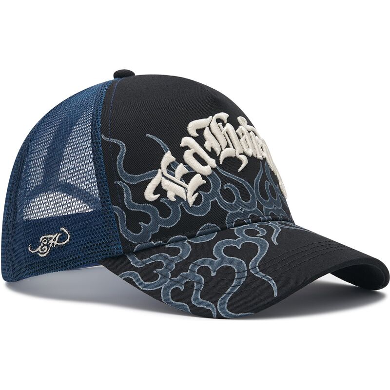 kasketter-buet-sort-snapback-flaming-af-ed-hardy