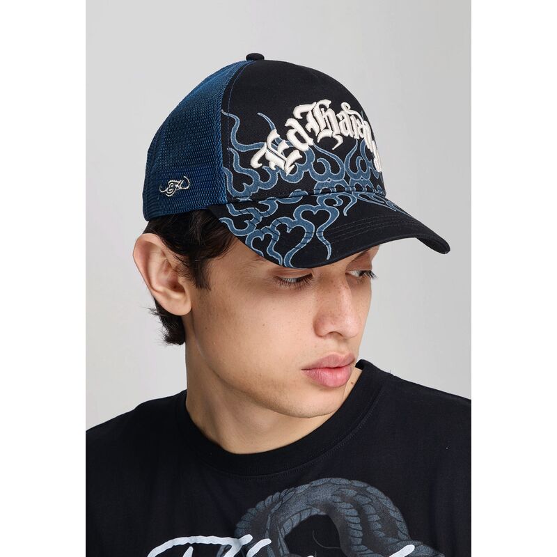 kasketter-buet-sort-snapback-flaming-af-ed-hardy