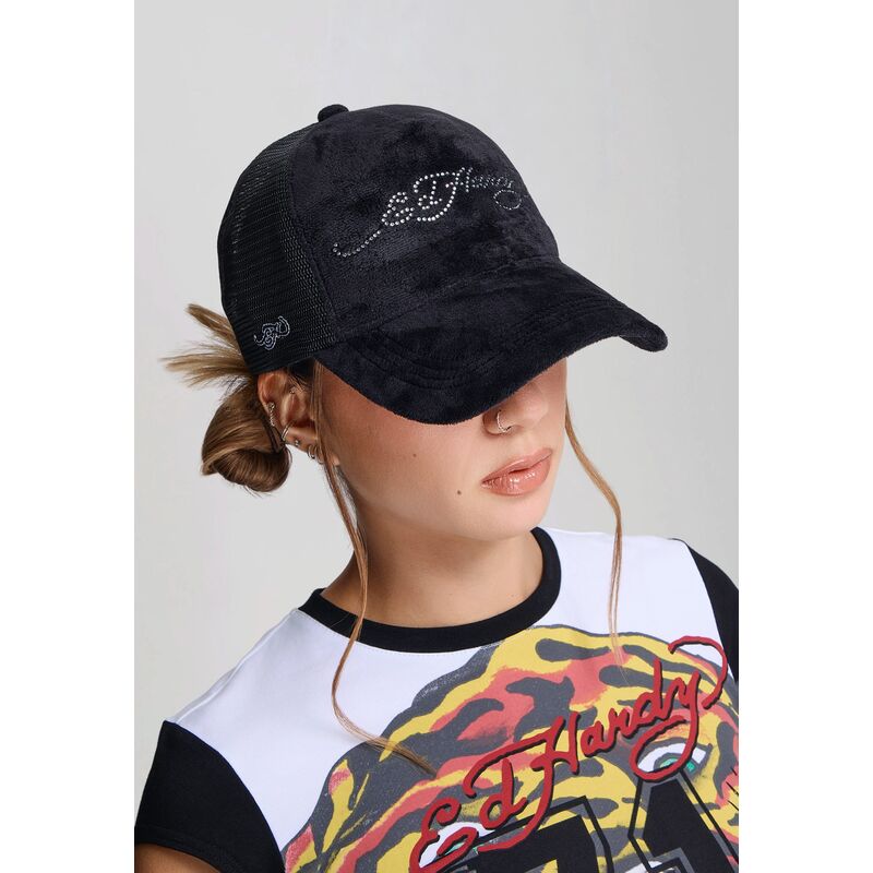 kasketter-buet-sort-snapback-core-silver-diamante-velour-af-ed-hardy