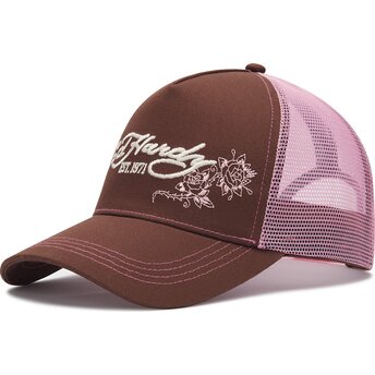 Kasketter buet brun snapback rosa Skull And Roses af Ed Hardy