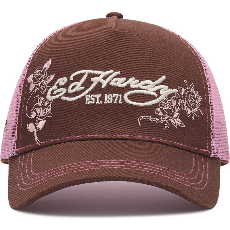 kasketter-buet-brun-snapback-rosa-skull-and-roses-af-ed-hardy