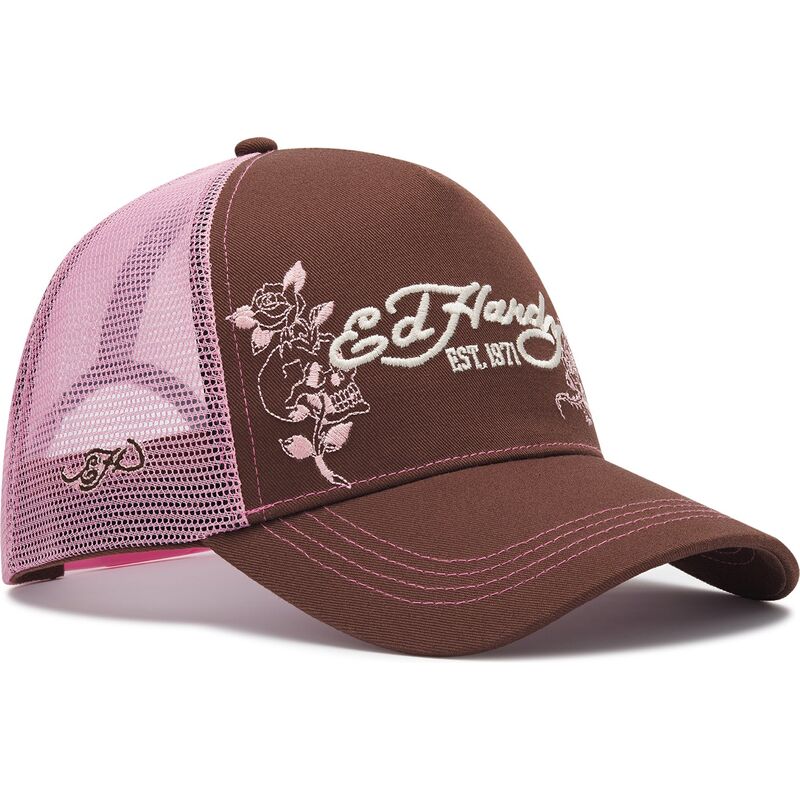 kasketter-buet-brun-snapback-rosa-skull-and-roses-af-ed-hardy