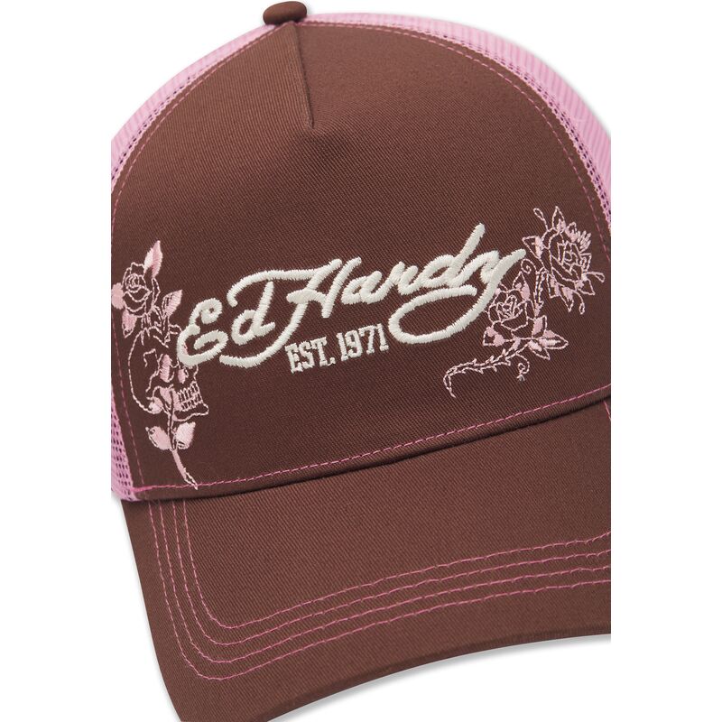 kasketter-buet-brun-snapback-rosa-skull-and-roses-af-ed-hardy