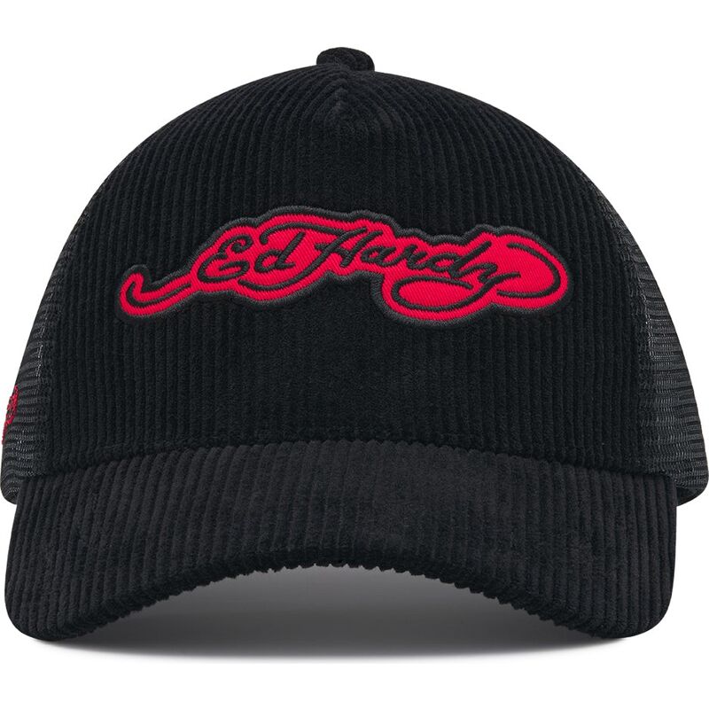 kasketter-buet-sort-snapback-embroidery-applique-cord-af-ed-hardy
