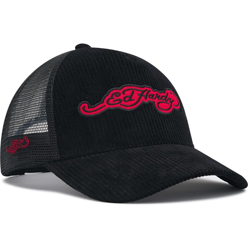 kasketter-buet-sort-snapback-embroidery-applique-cord-af-ed-hardy