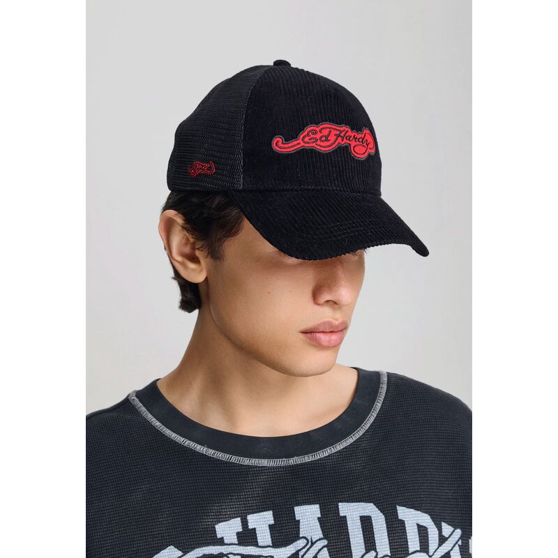 kasketter-buet-sort-snapback-embroidery-applique-cord-af-ed-hardy