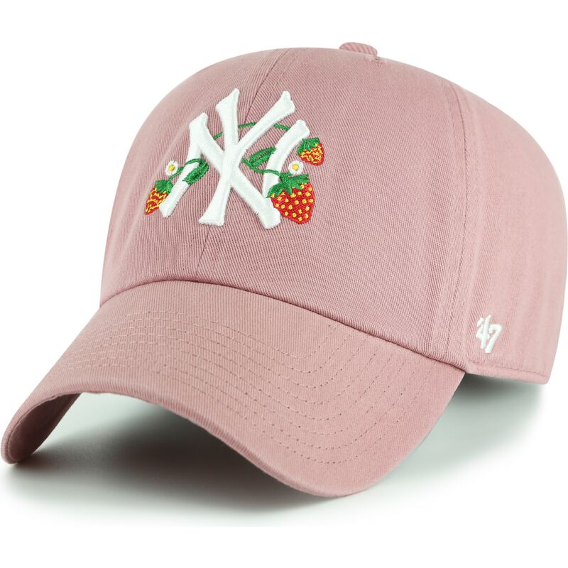kasketter-buet-lyserod-justerbar-rem-til-barn-clean-up-icon-alt-strawberry-fra-new-york-yankees-mlb-af-47-brand