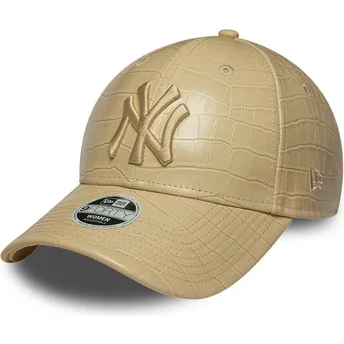 Kasketter buet beige justerbar rem 9FORTY PU Pattern fra New York Yankees MLB af New Era