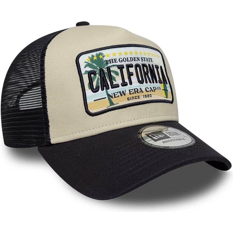 kasketter-buet-beige-snapback-a-frame-license-plate-fra-california-af-new-era