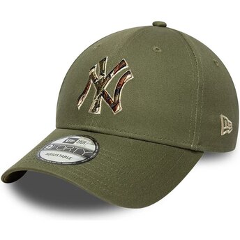Kasketter buet grøn justerbar rem 9FORTY Outline Camo fra New York Yankees MLB af New Era
