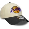 kasketter-buet-beige-justerbar-rem-9forty-colour-block-fra-los-angeles-lakers-nba-af-new-era