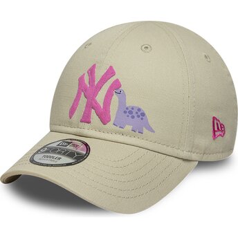Kasketter buet beige justerbar rem til barn rosa 9FORTY Dino Icon fra New York Yankees MLB af New Era
