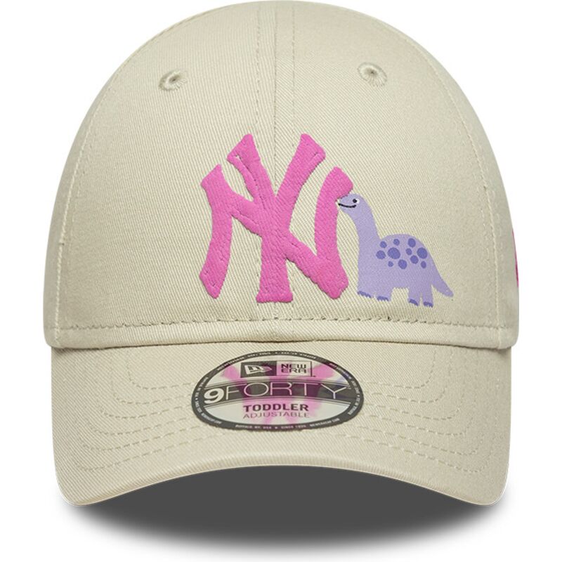 kasketter-buet-beige-justerbar-rem-til-barn-rosa-9forty-dino-icon-fra-new-york-yankees-mlb-af-new-era