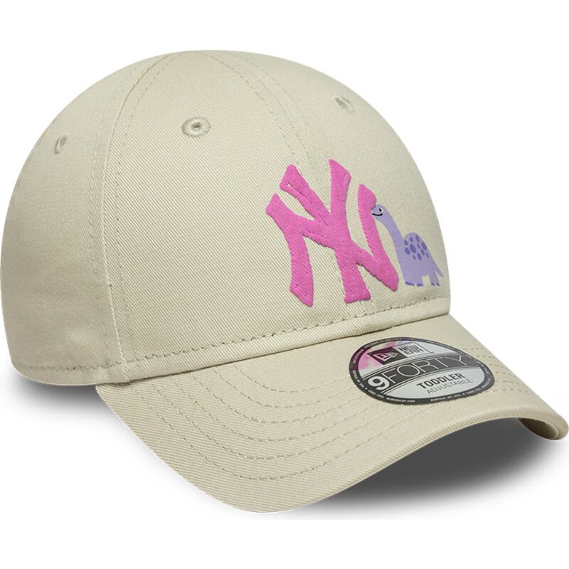 kasketter-buet-beige-justerbar-rem-til-barn-rosa-9forty-dino-icon-fra-new-york-yankees-mlb-af-new-era