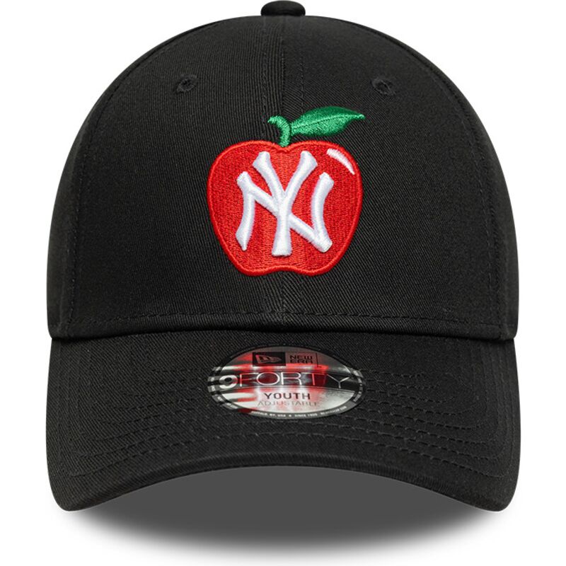kasketter-buet-sort-justerbar-rem-til-barn-9forty-fruit-icon-apple-fra-new-york-yankees-mlb-af-new-era