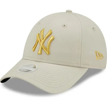 Kasketter buet beige justerbar rem dorado 9FORTY Metallic fra New York Yankees MLB af New Era