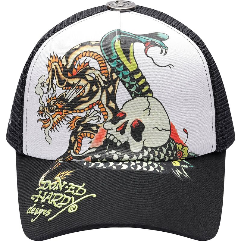 kasketter-buet-sort-snapback-snake-and-skull-af-ed-hardy