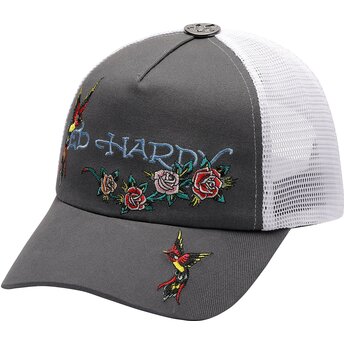 Kasketter buet grå snapback Floral Swallow af Ed Hardy